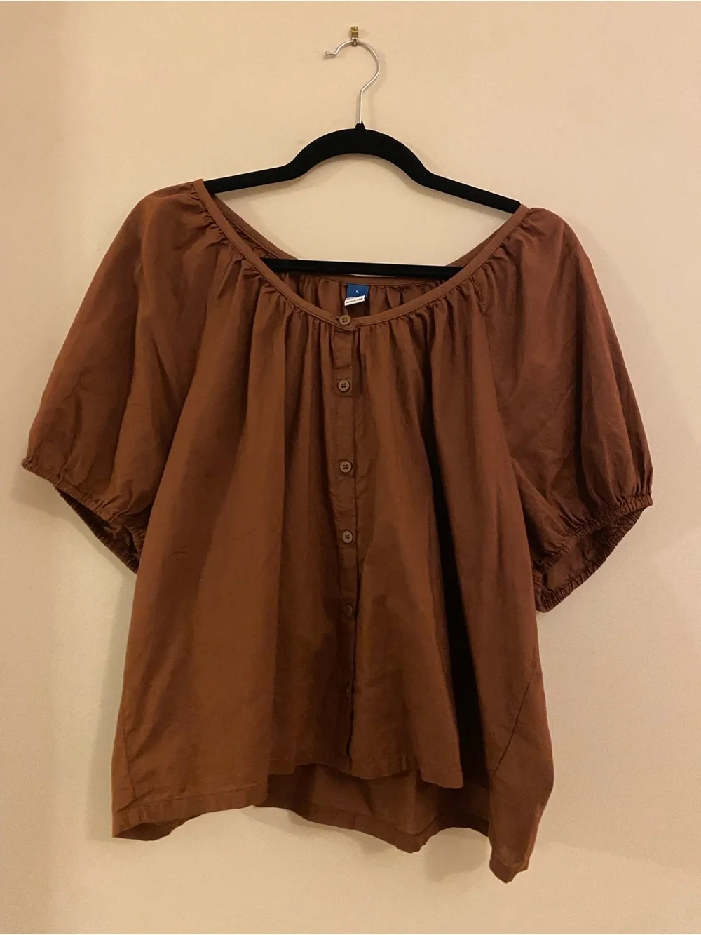 Old Navy Brown Puff-Sleeve Button Front Blouse size Large